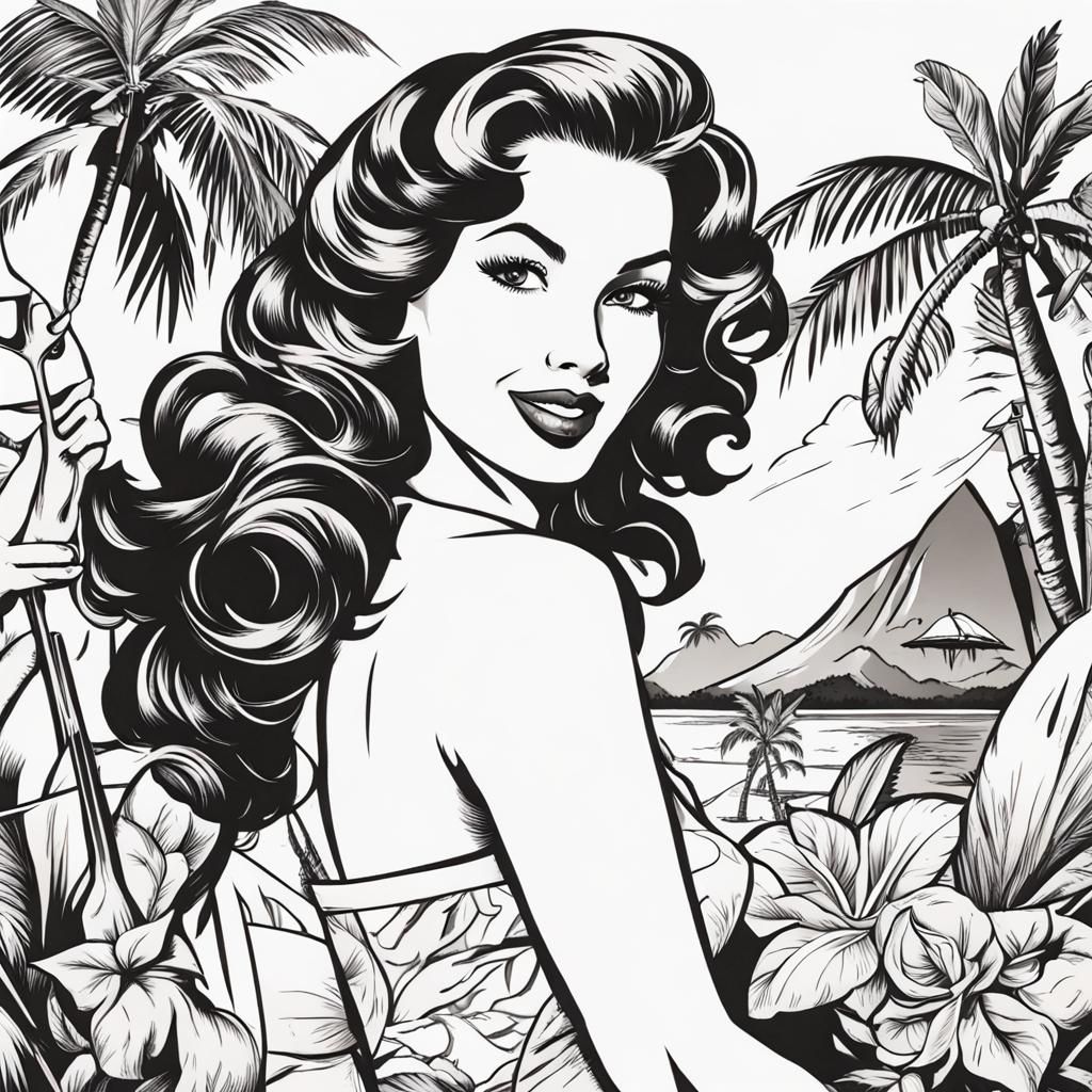 Vintage Tahiti Pin-Up Illustration