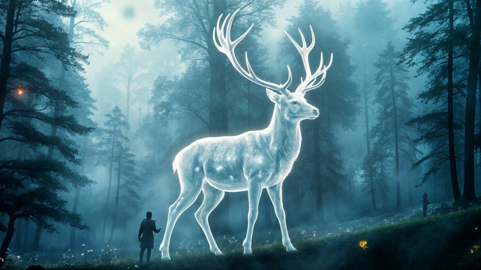 Enchanted Forest Within Ethereal Stag: Double Exposure Art