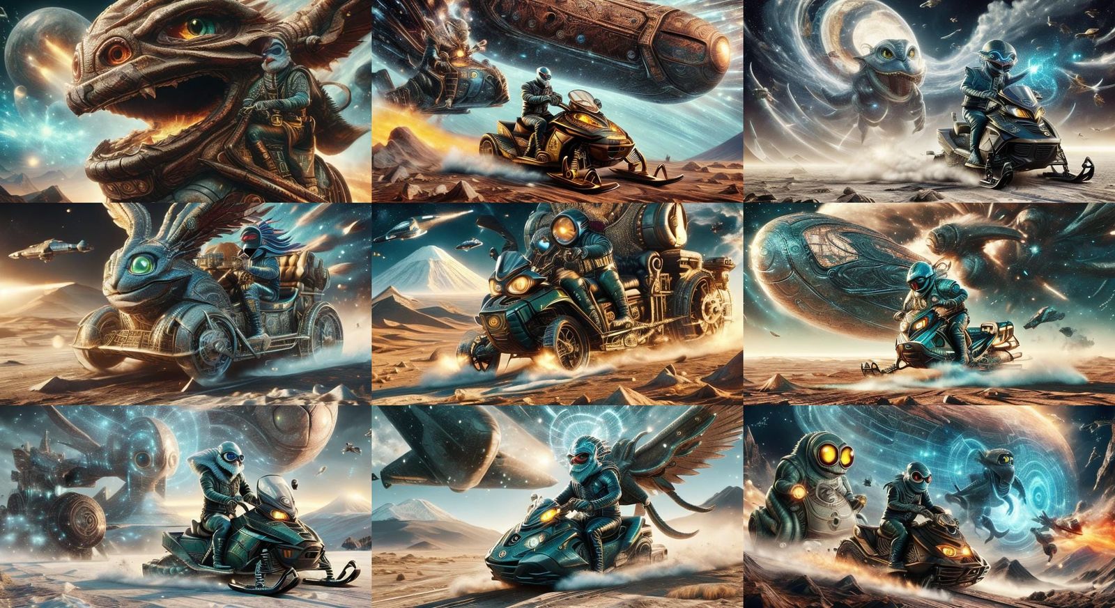 Abominable Snowman on Snowmobile with Volcano