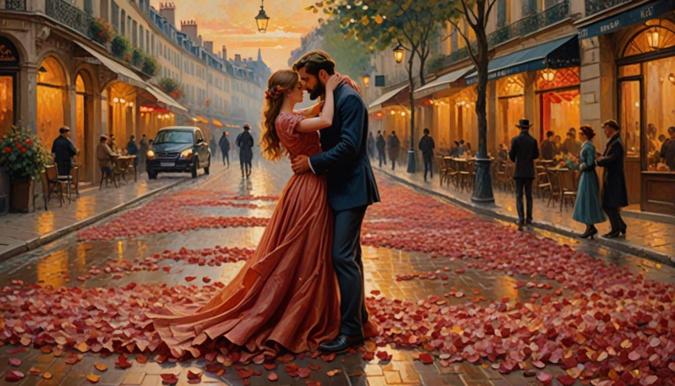 Romantic Parisian Moment in Impressionist Style