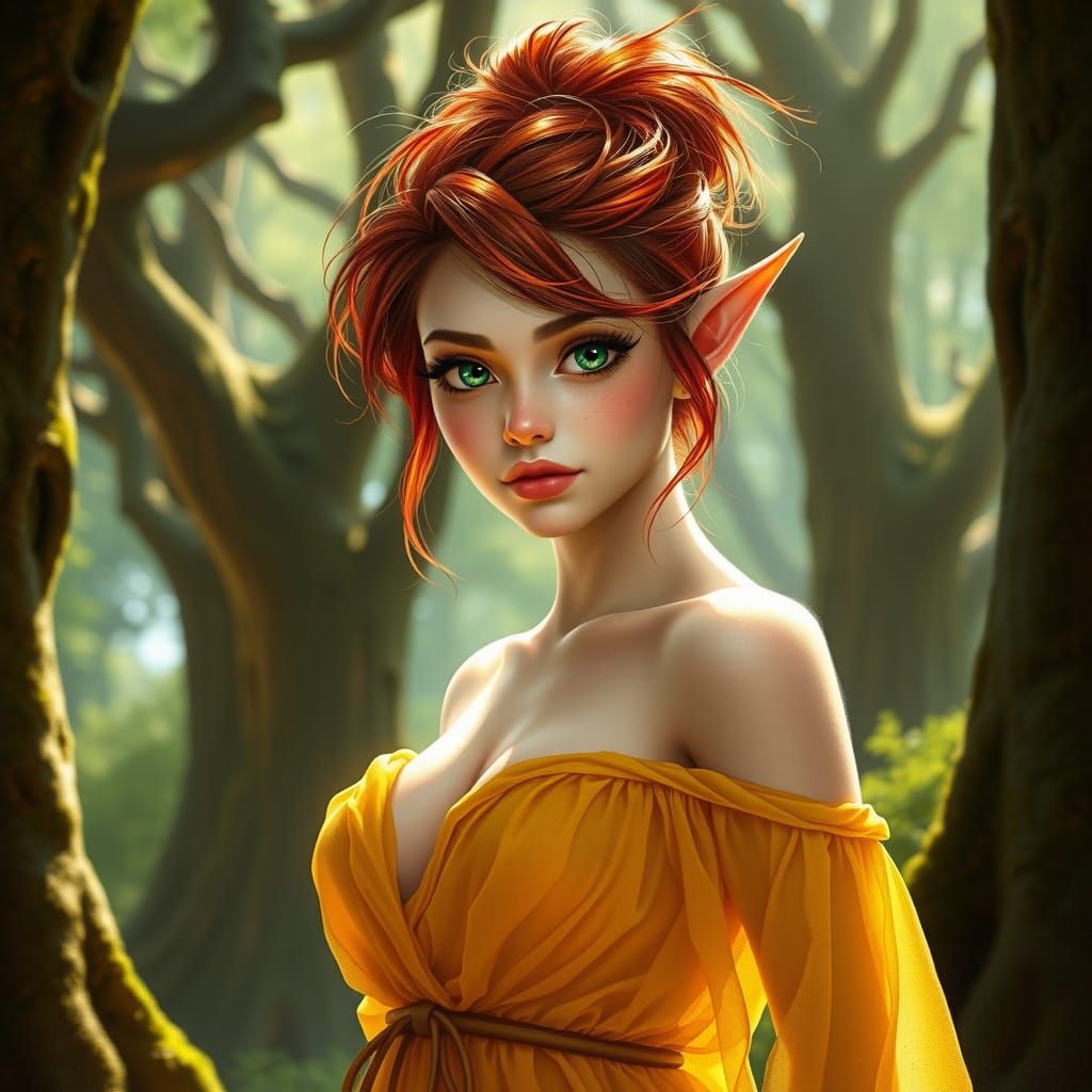 Enchanted Elf Woman in Forest, Matte Painting