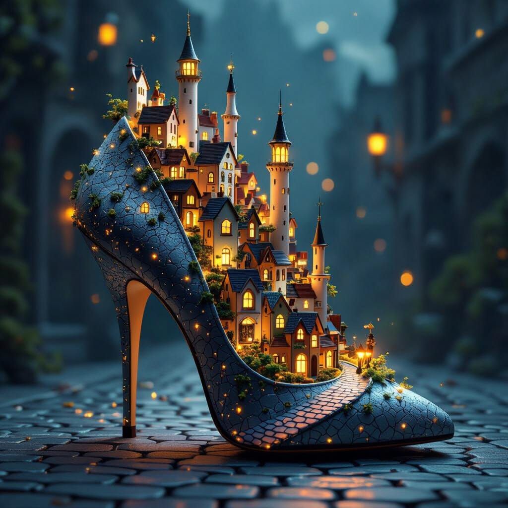 High Heel Transformed Into Miniature Cityscape