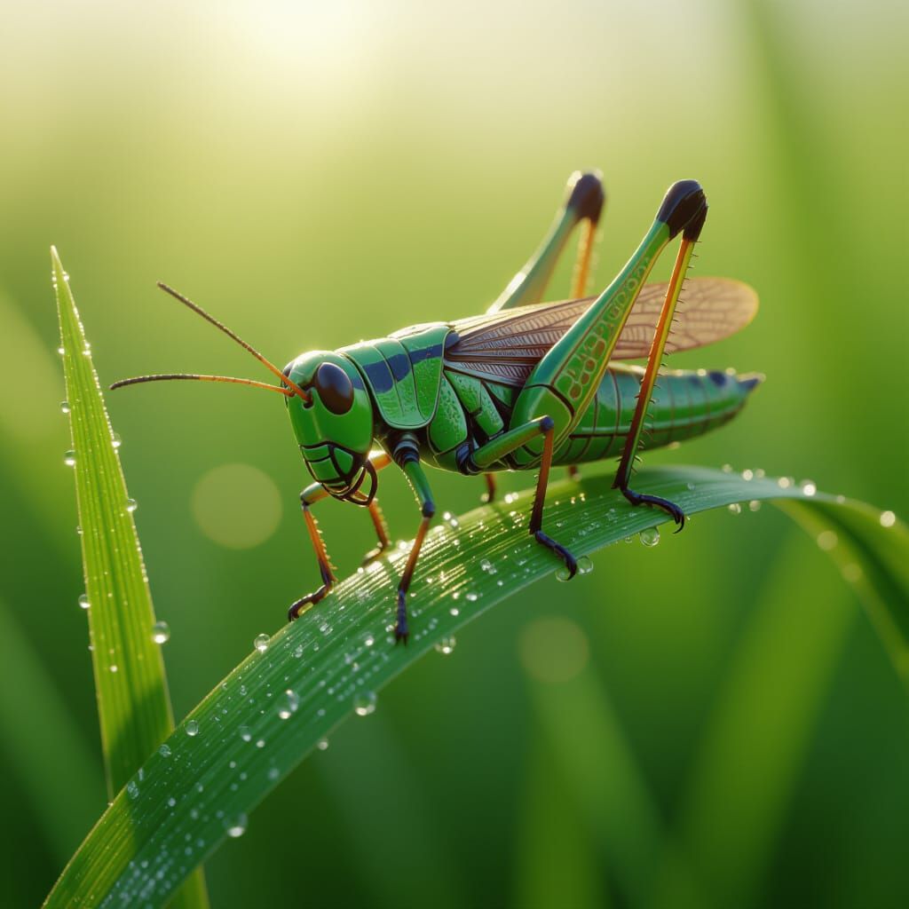 Grasshopper on Grass Blade: Detailed Matte Painting
