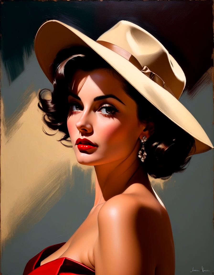 Glamorous Italian Model in Oil Painting Style
