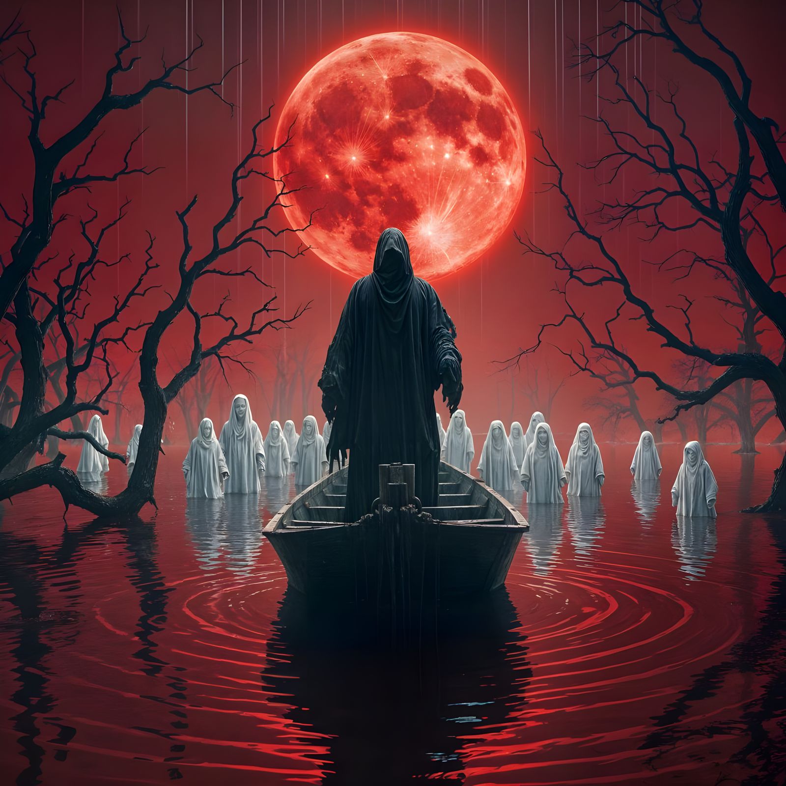 Surreal Moonlit Lake Scene in Realistic Terror Style