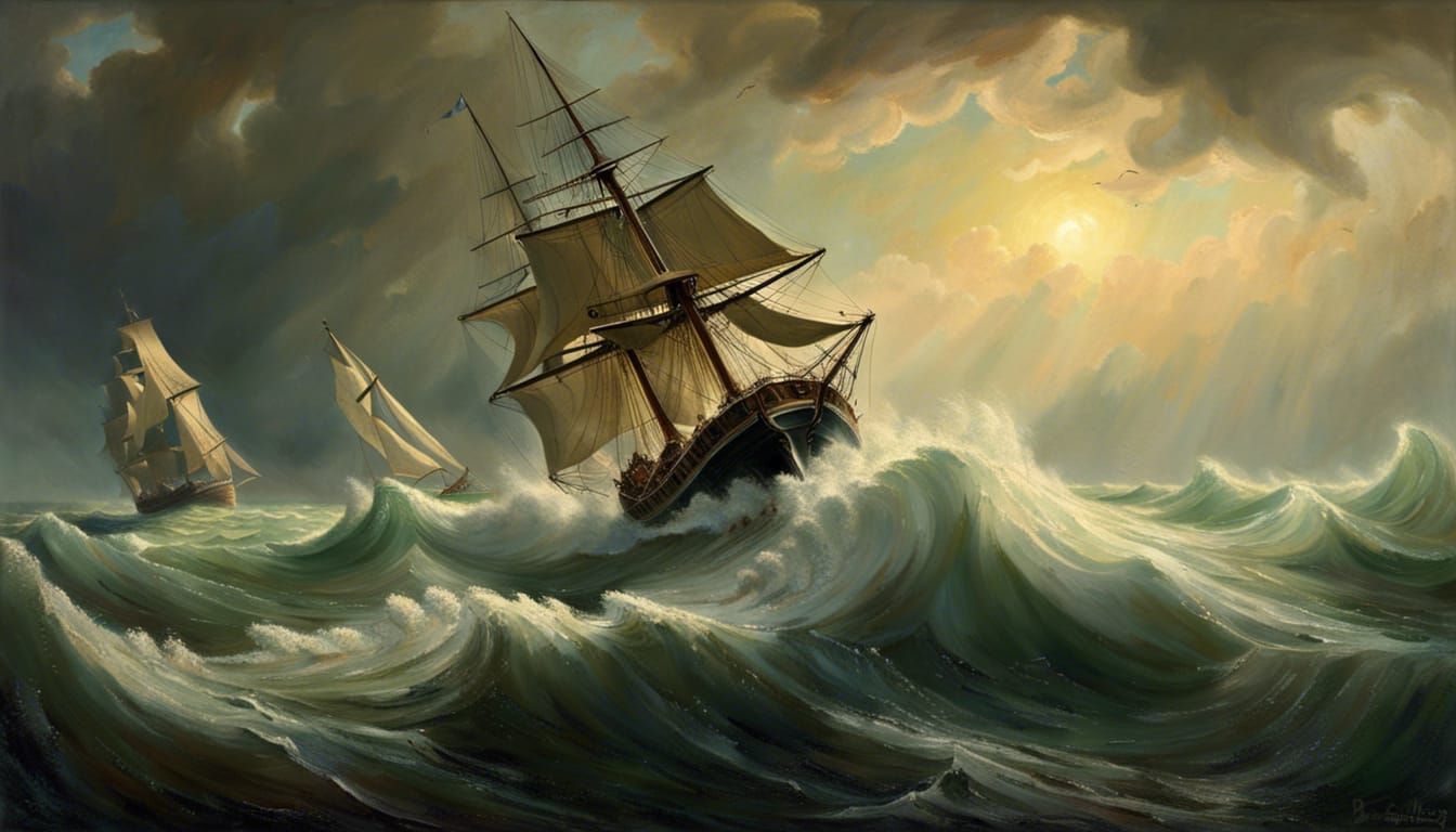 Sailboat Navigating Stormy High Seas: A Dramatic Scene