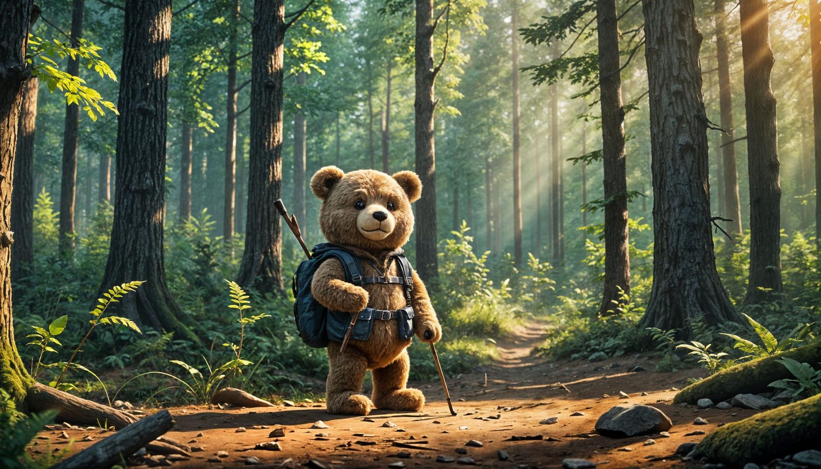 Adventurous Teddy Bear Exploring Outdoors in 3D
