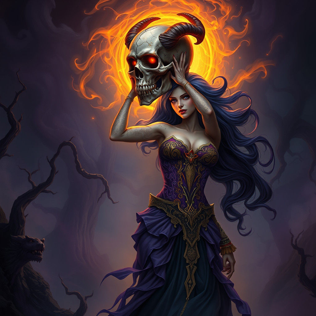 Ravishing Demon with Skull in Ethereal Mist