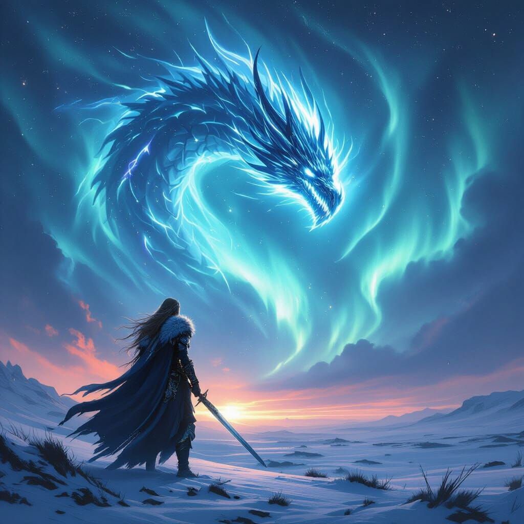 Nordthra Shieldmaiden Summons Dragon: Digital Painting