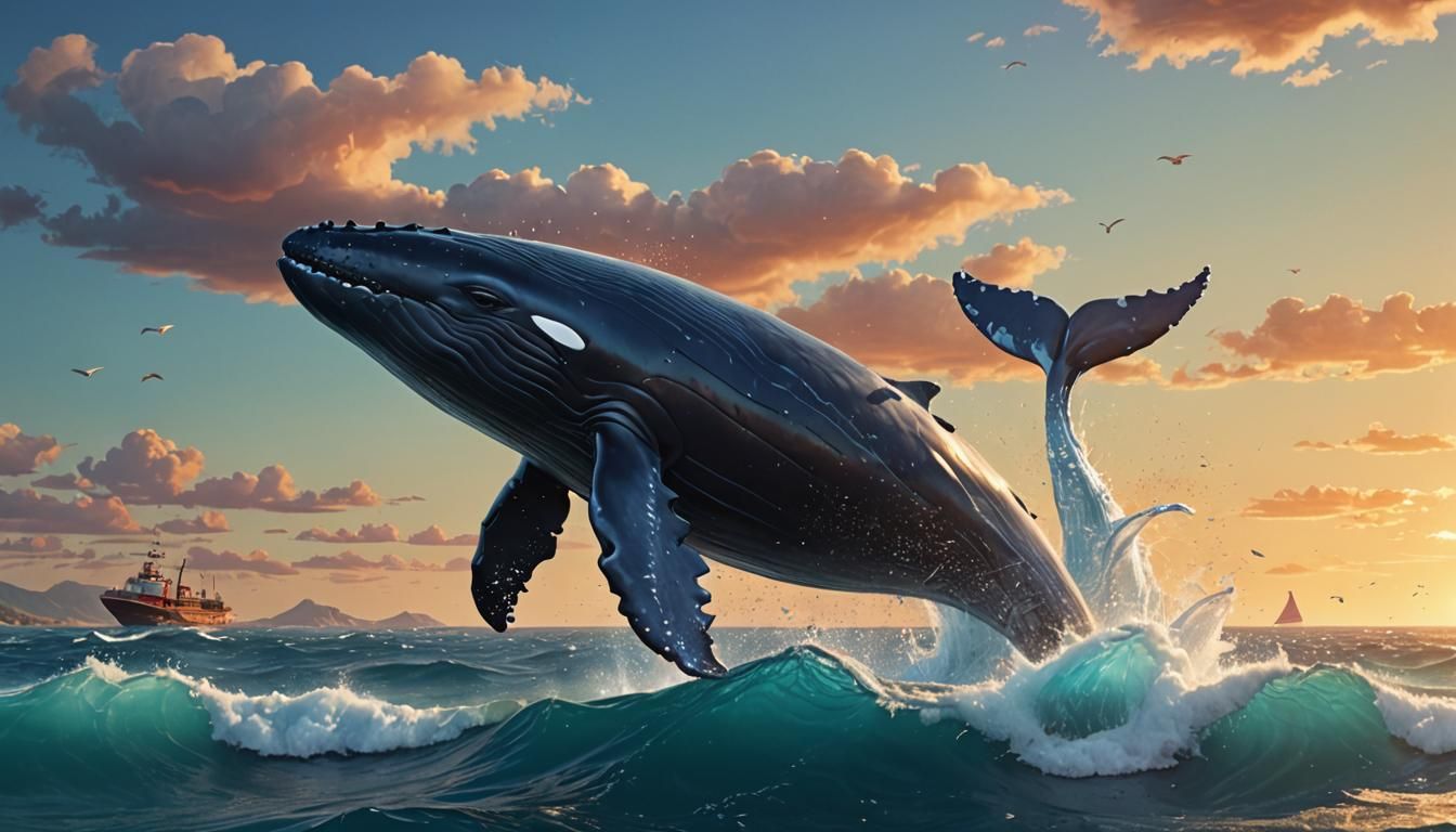 Whale Leaps From Sea: Pixar-Style 3D Rendering