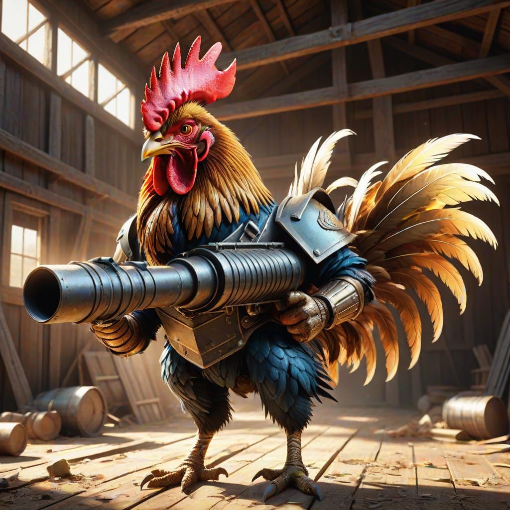 Warrior Rooster with Bazooka in Sci-Fi Style