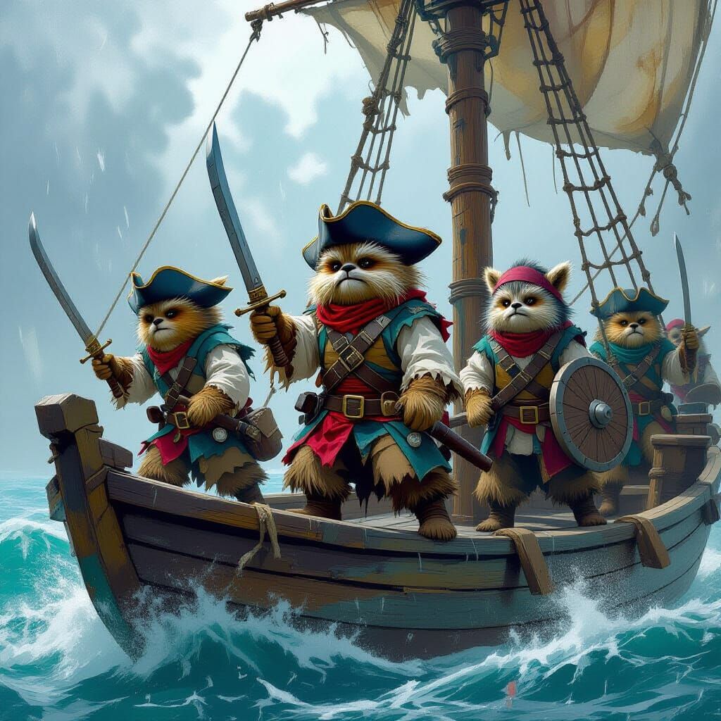 Ewoks as Pirates on a Stormy Sea