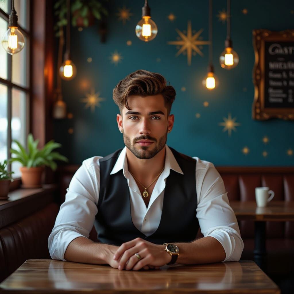 Young Man in Bohemian Cafe Digital Painting