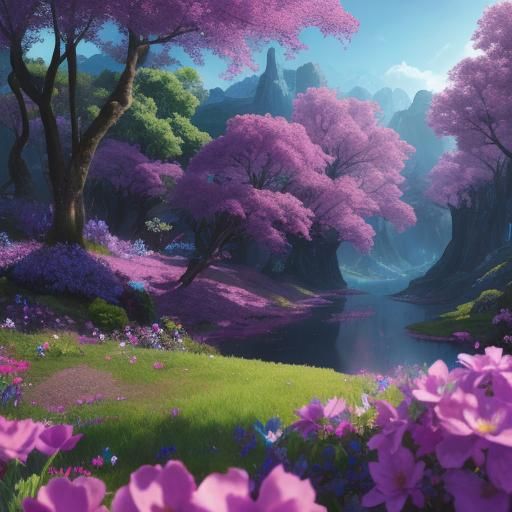 Lush Paradise Landscape in a Matte Painting Style
