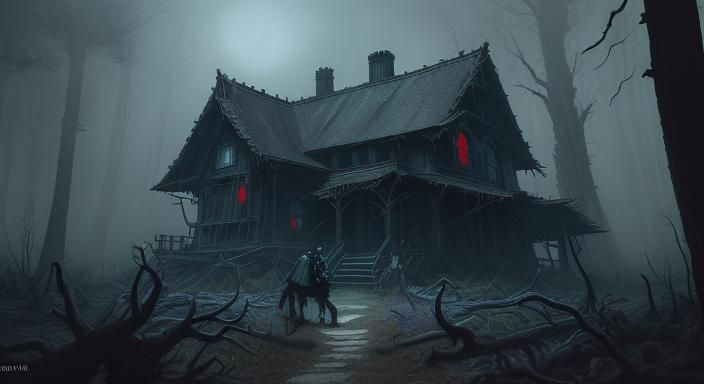 Alien Encounter in Dark Forest, Hyperrealistic Art