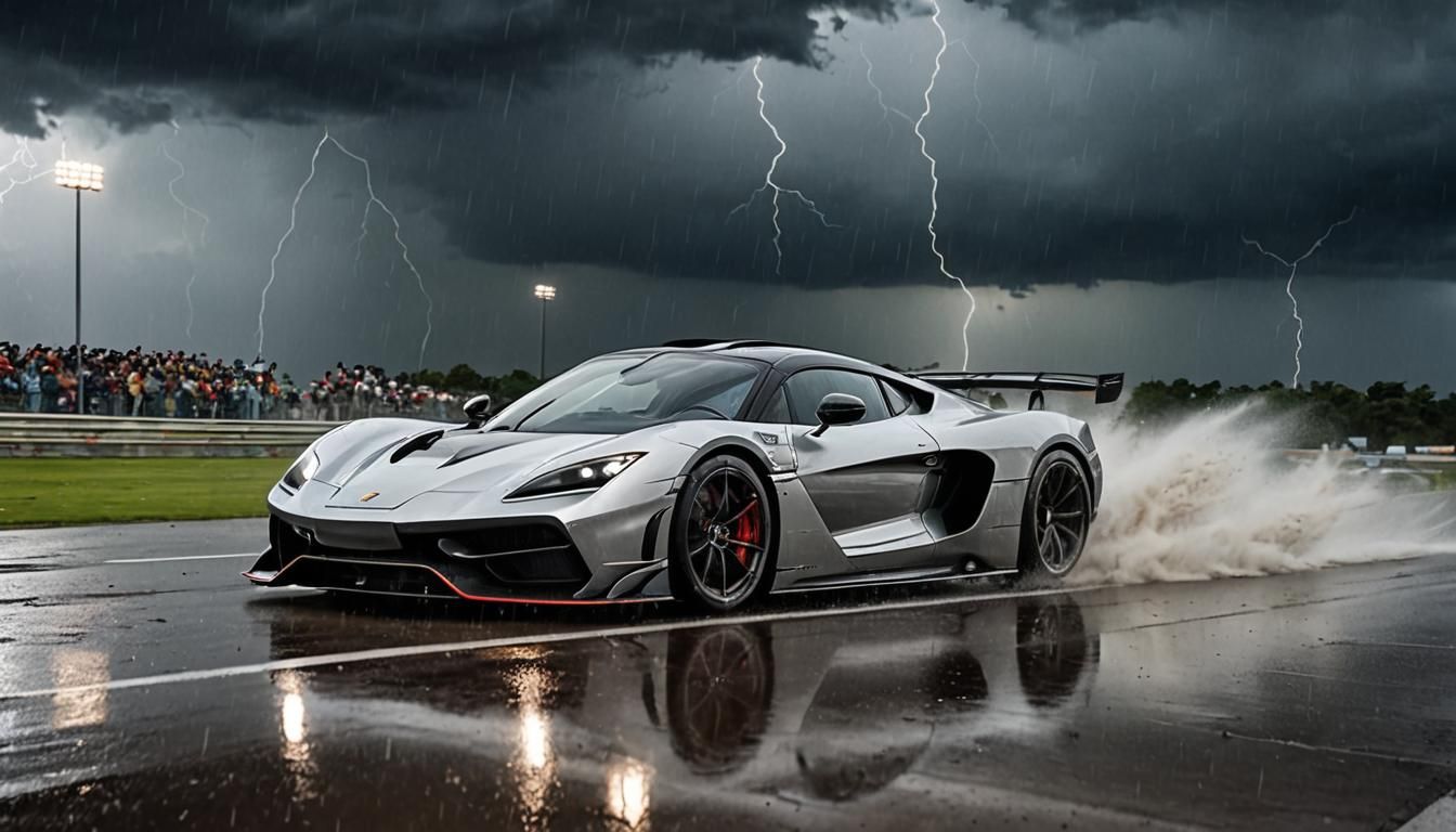 Hypercar Races Through Rainstorm in UHD