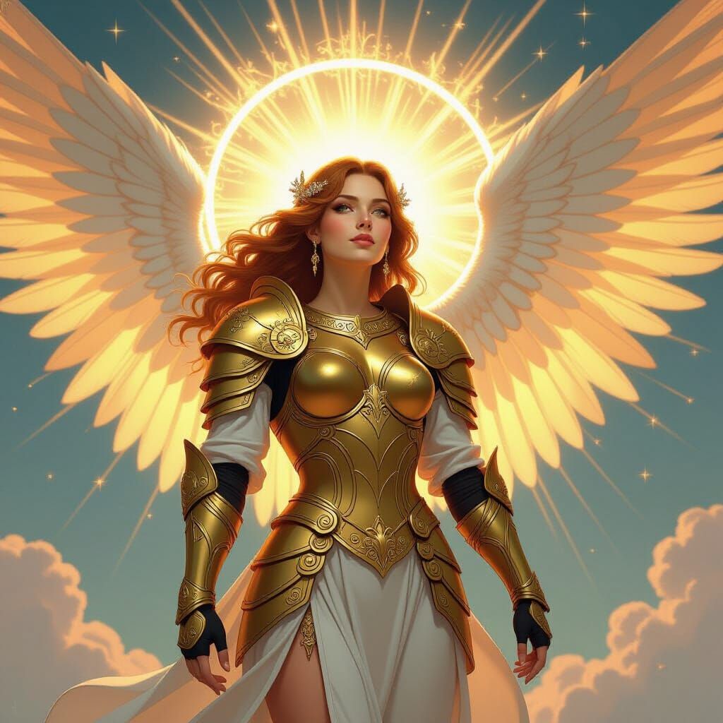 Radiant Guardian Angel in Golden Armor