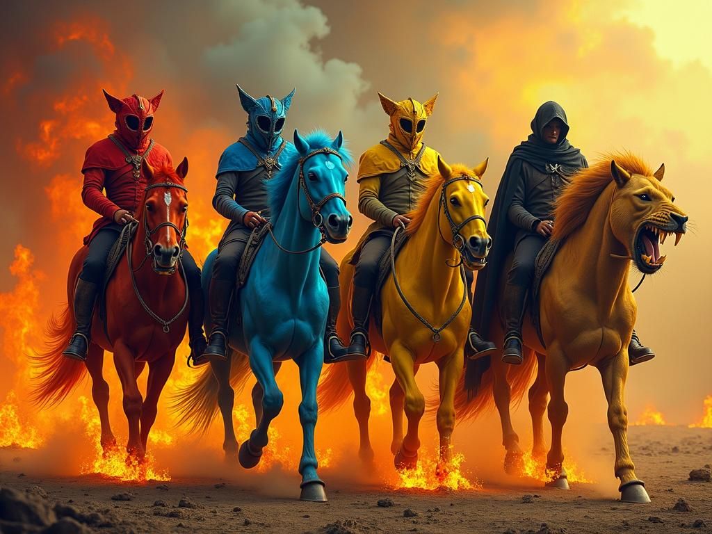 Apocalyptic Horsemen Unleash Fiery Fury in the Desert