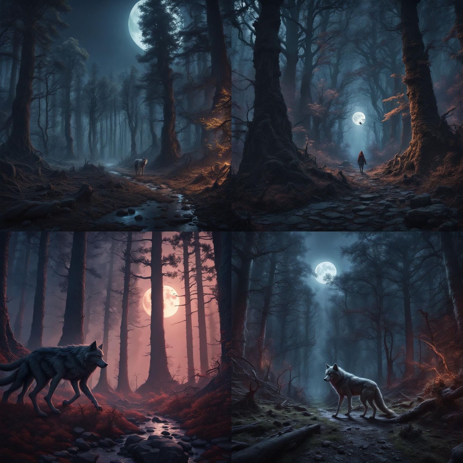 Moonlit Werewolf Forest: Detailed Matte Painting