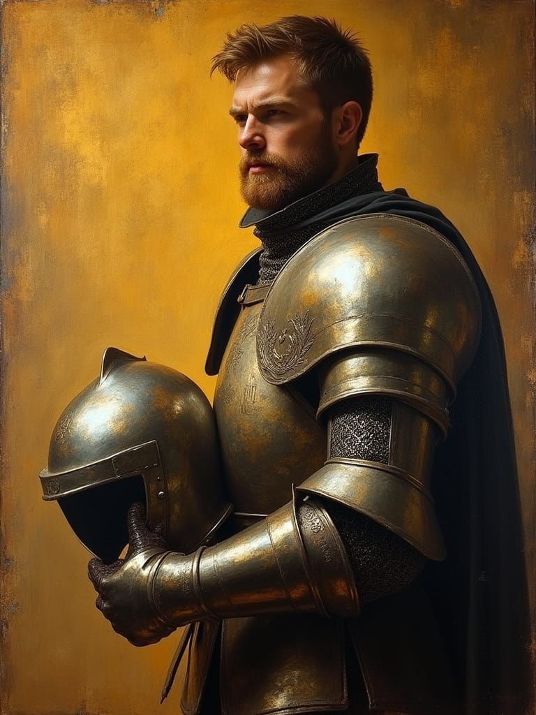 Chivalrous Knight in Golden Light, Rembrandt-Inspired Artwor...