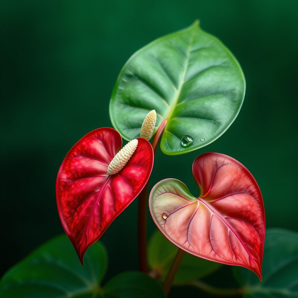 Exotic Anthurium Crystallinum in Botanical Illustration Styl...