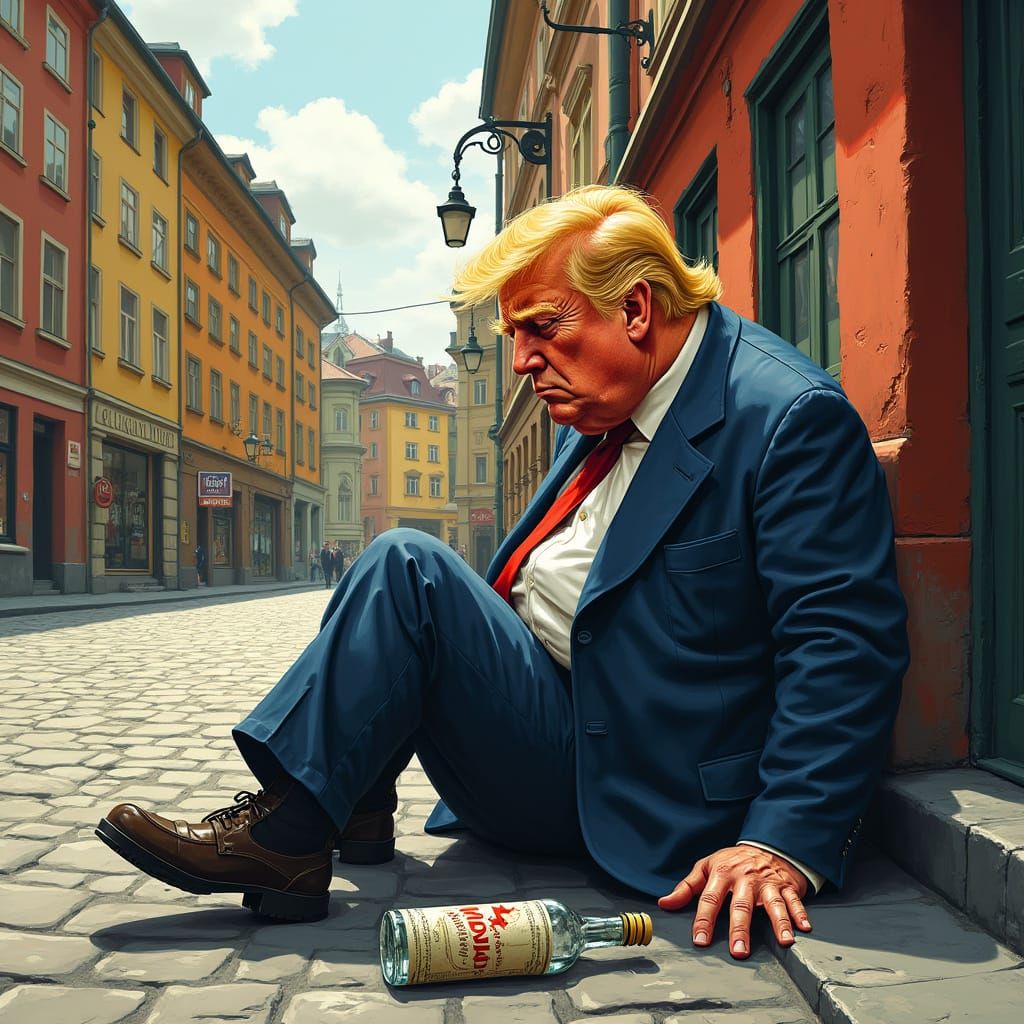 Sorrowful Donald Trump in Stockholm's Old Town