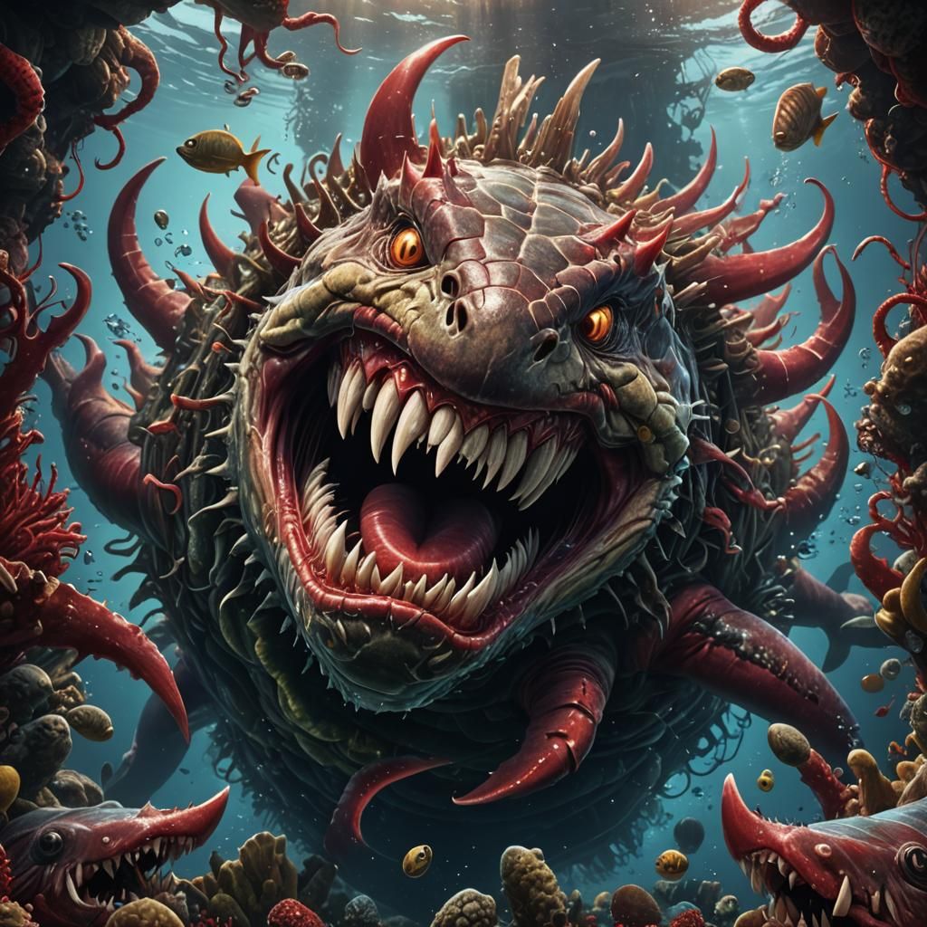 Underwater Creature in AC/DC Shirt: Digital Matte Painting