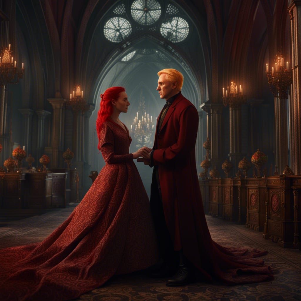 Draco Malfoy and Red-Haired Wife: Fantasy Art