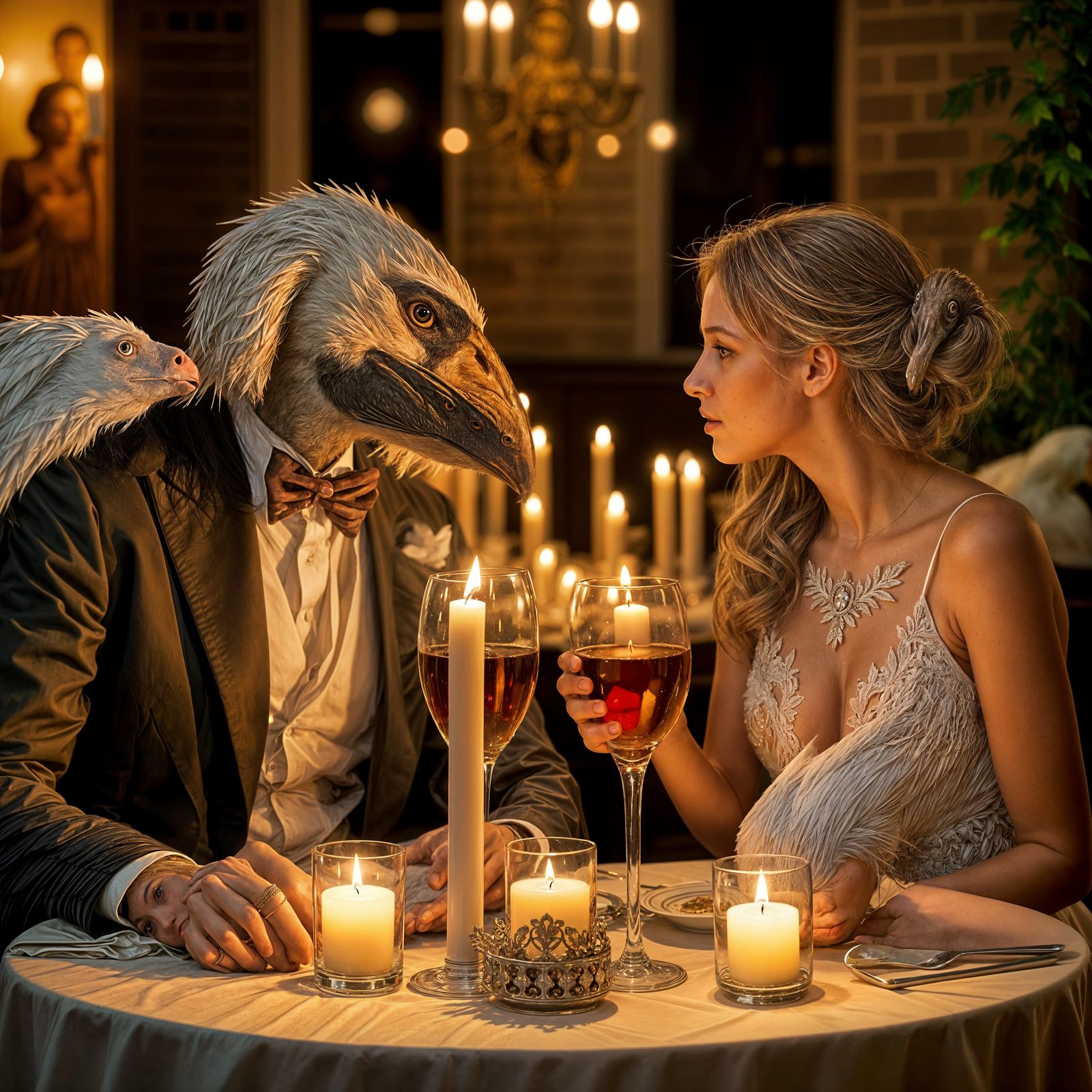 Surreal Dinner: Vulture and Swan Couple