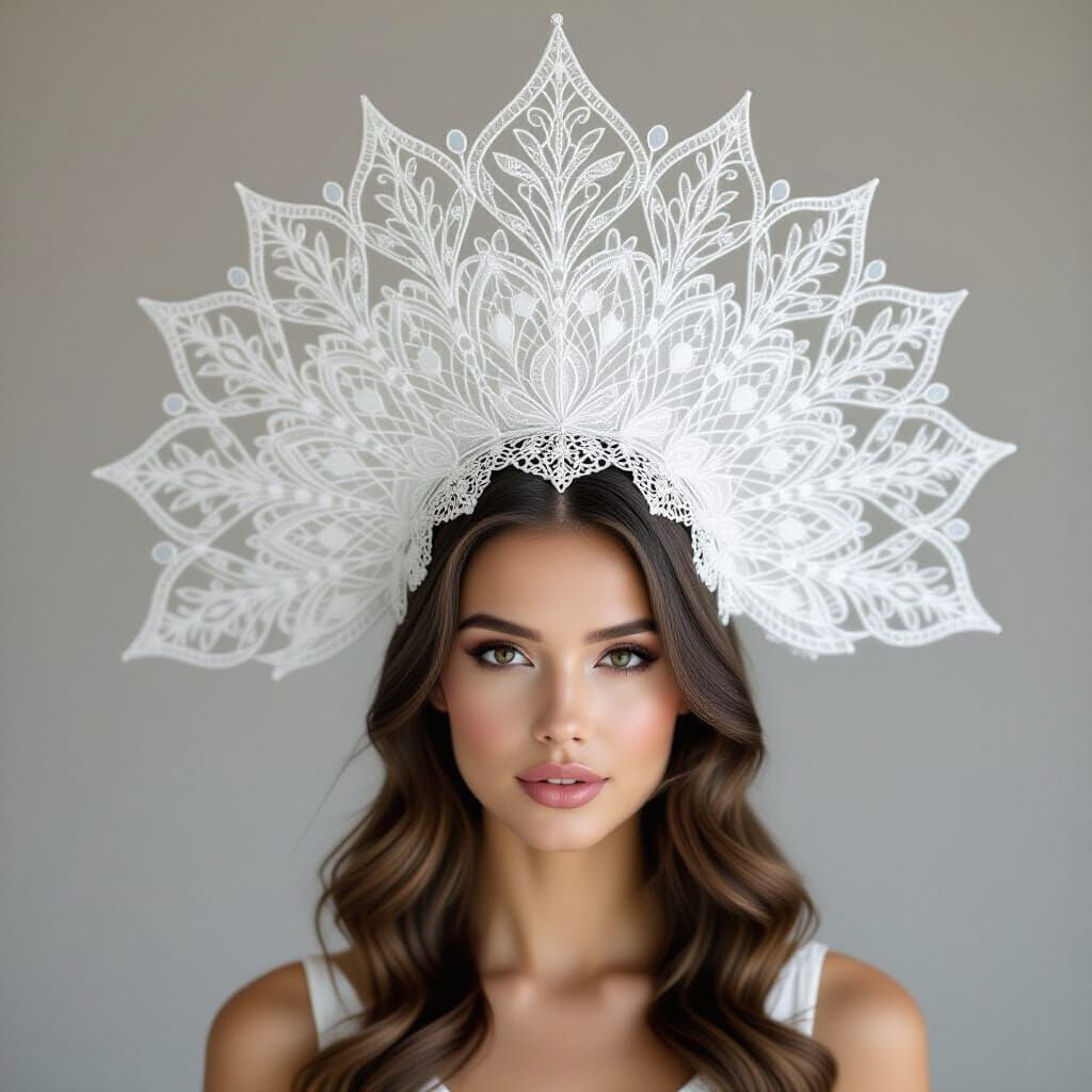 Woman Wearing Intricate Lace Headdress