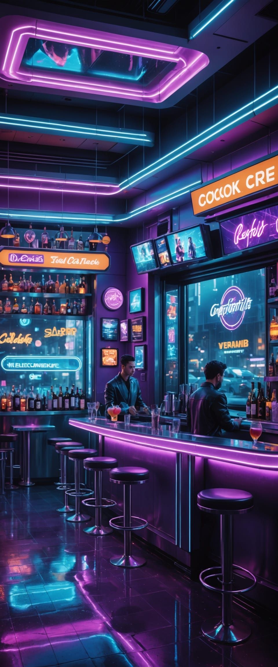 Neon Metropolis Cafe Scene in Photorealistic Sci-Fi Style