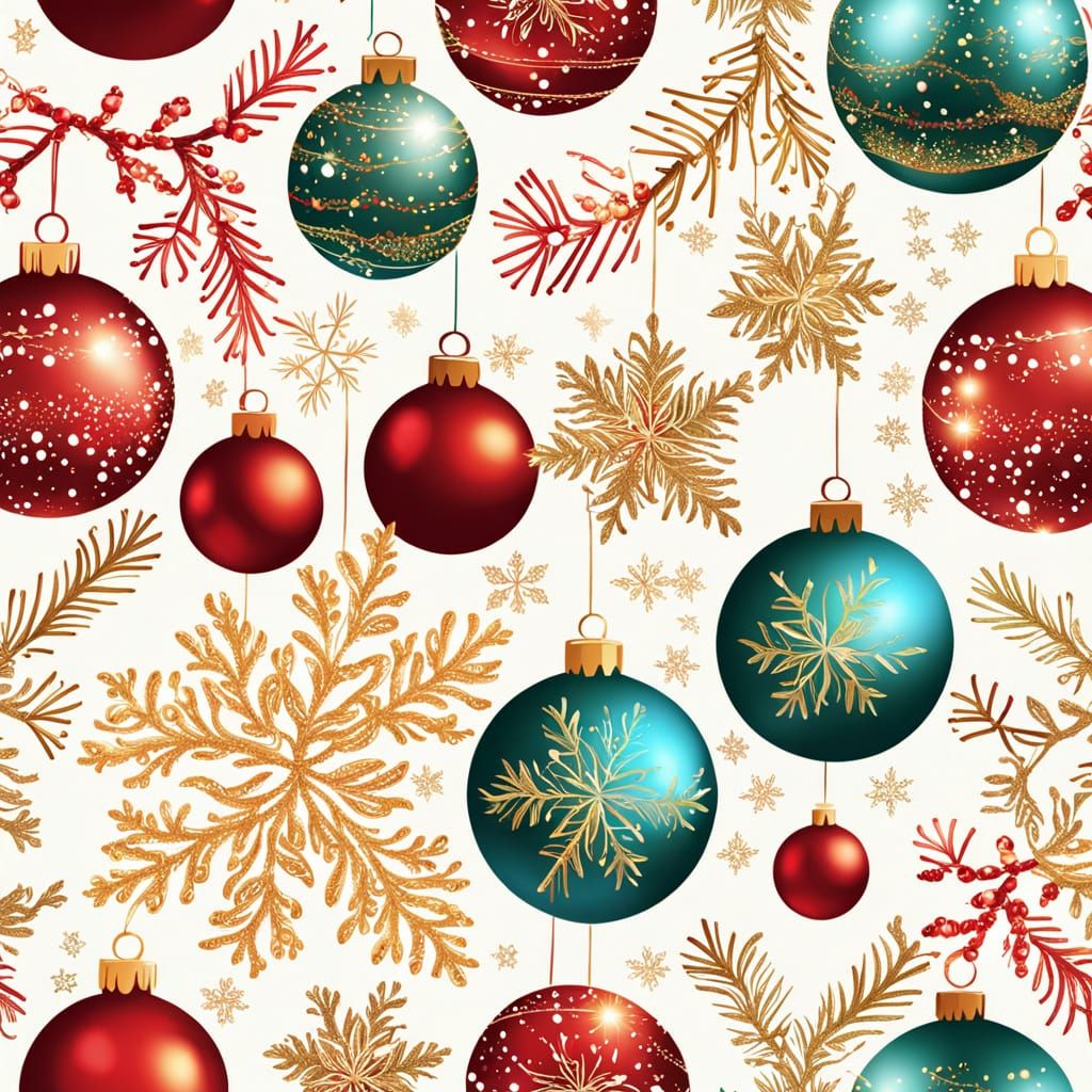 Sparkling Christmas Ornaments Seamless Pattern in Digital Ar...