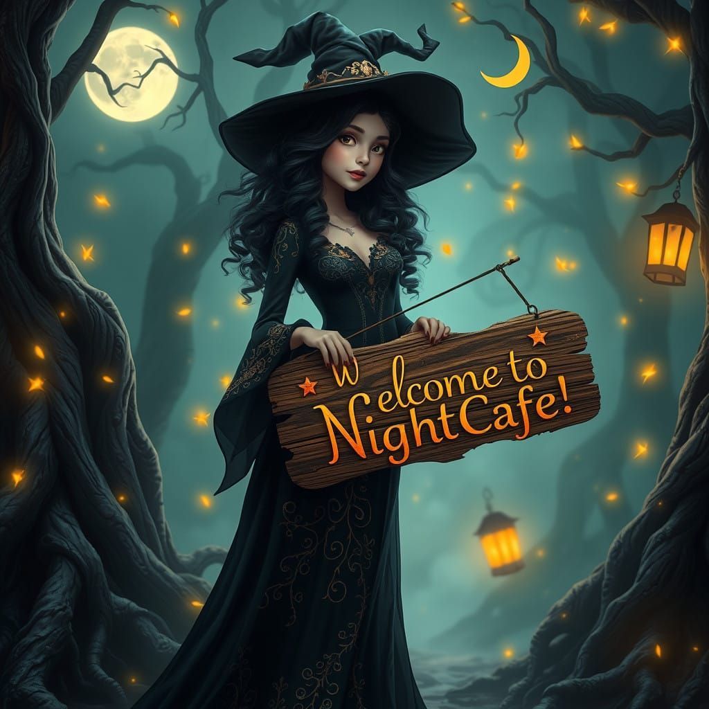 Mystical Witch Welcomes You to Enchanted Night Forest
