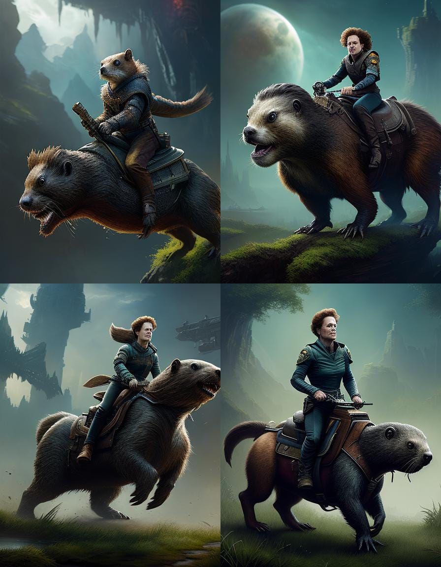 Sigourney Weaver Riding a Beaver in Detailed Painting
