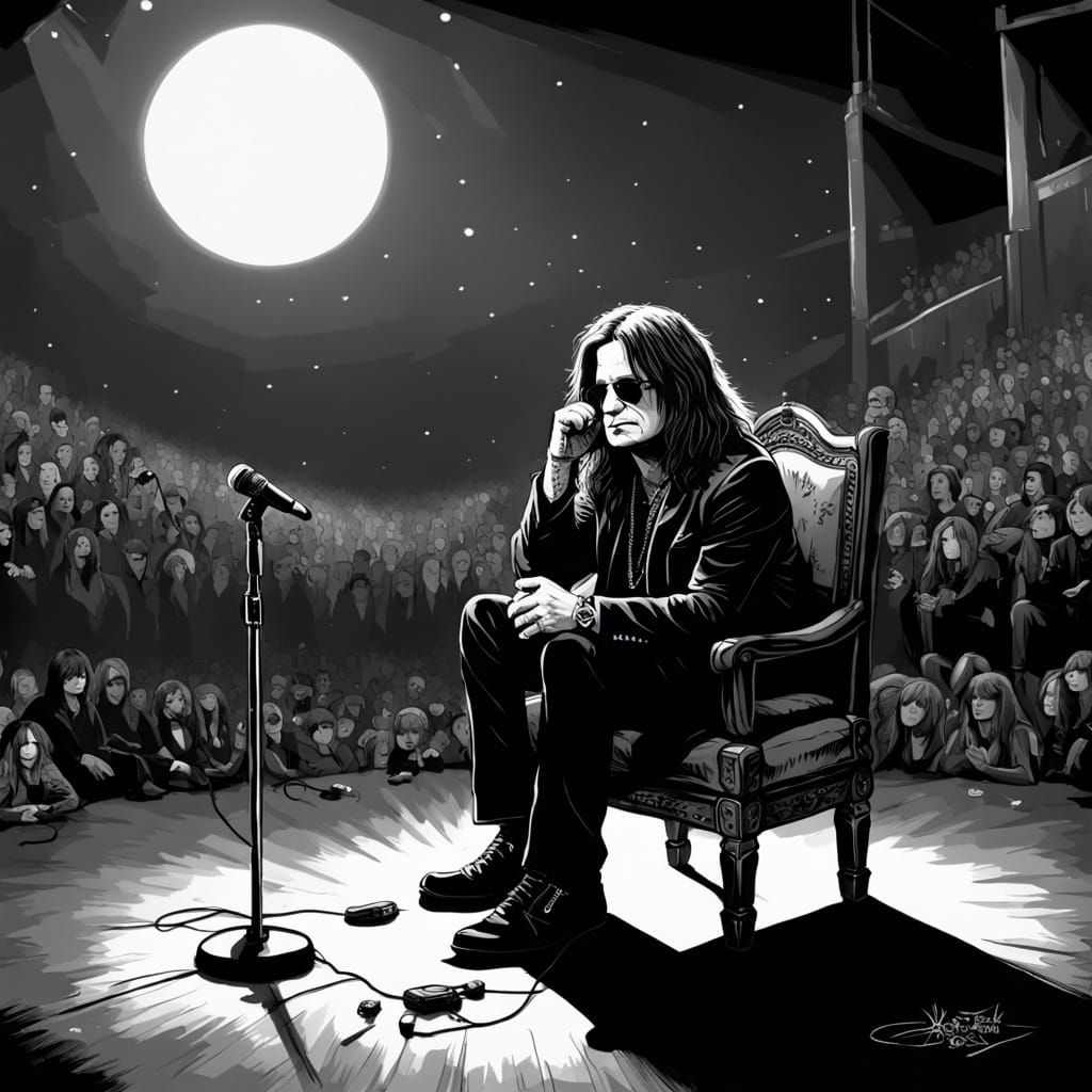 Sad Ozzy Osbourne on Throne in Concert Sketch