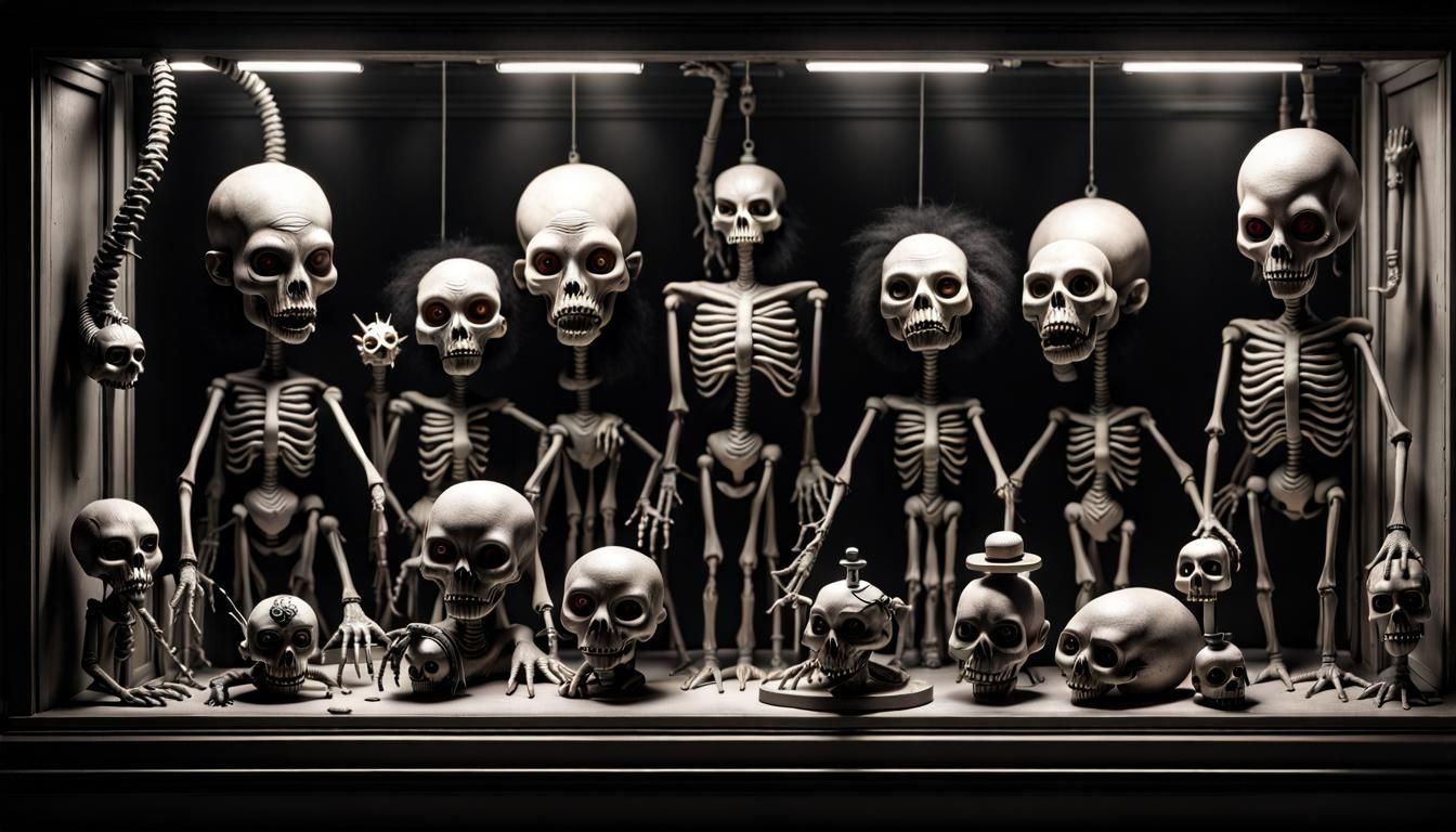 Creepy Toy Shop Window in Dark Fantasy Style