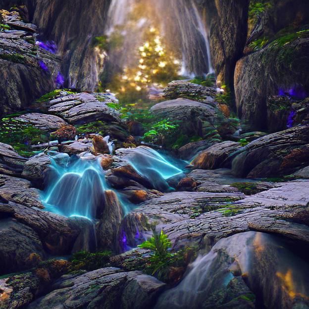 Enchanting Forest Scene with Waterfall in 8K