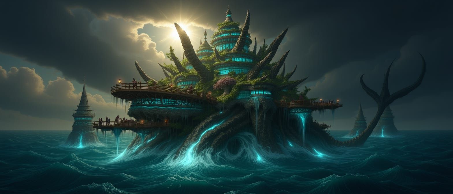 Colossal Leviathan City Floating in Endless Ocean