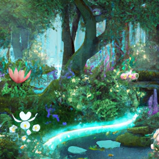Bioluminescent Garden with Peacock and Zen Flowers