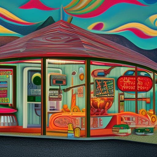 Retro Gas Station on Mars: Psychedelic Surrealism