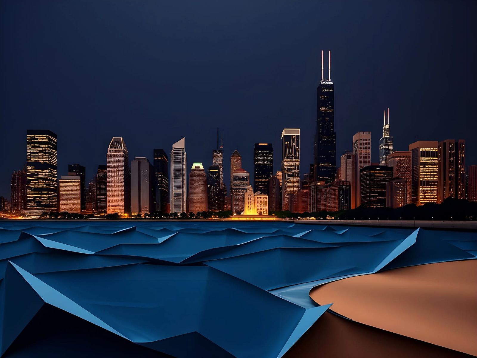 Chicago Skyline in Origami Papercraft Style