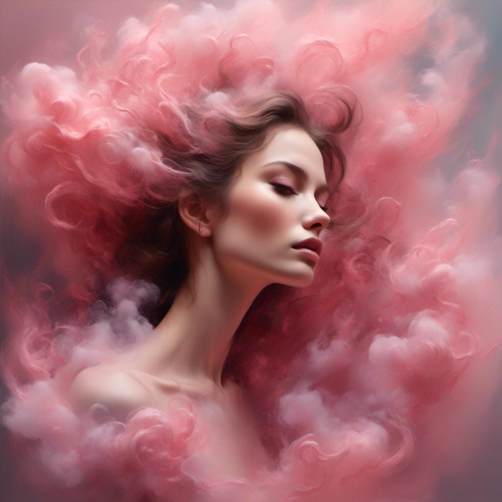 Ethereal Portrait of Woman in Smoke, Oil Painting