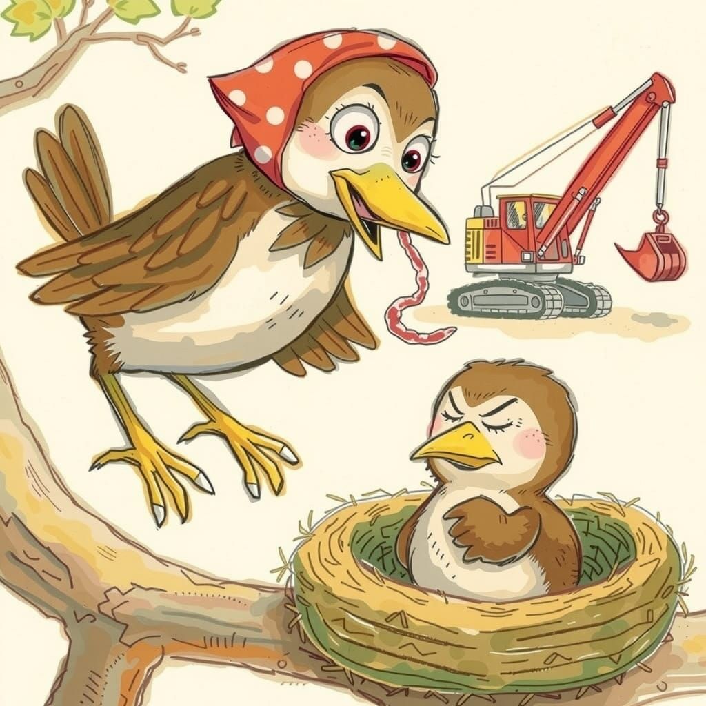 Mother Bird Brings Worm to Grumpy Baby: Children's Illustrat...
