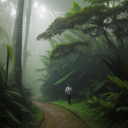 Impressionist Indonesian Jungle Path at Golden Hour