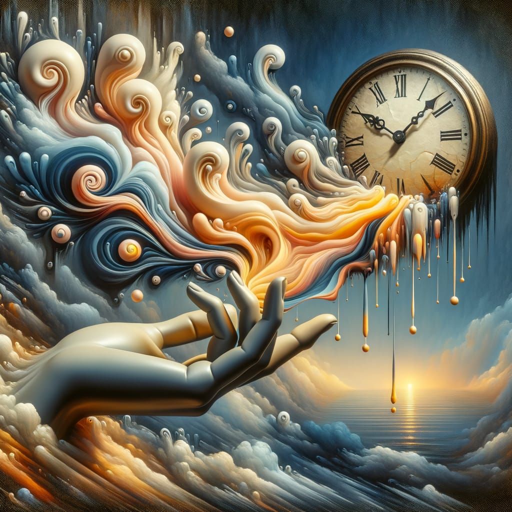 Melting Clock in Dreamy Surrealist Digital Art