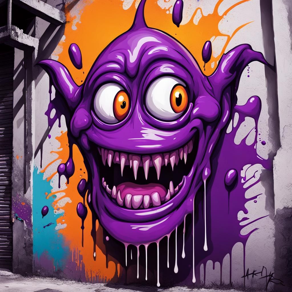 Purple People Eater Graffiti Art: Splash Art Style