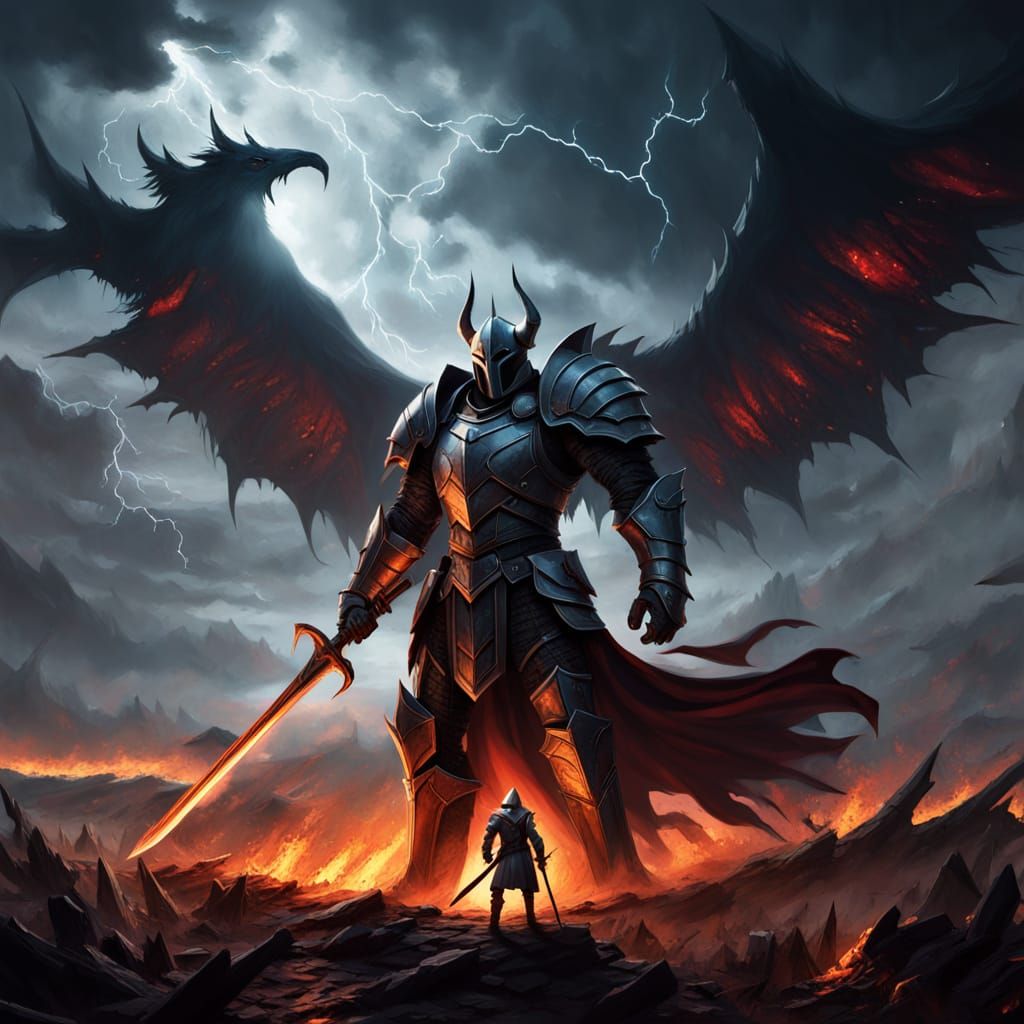 Epic Dark Fantasy Knight Battles Shadow Beast