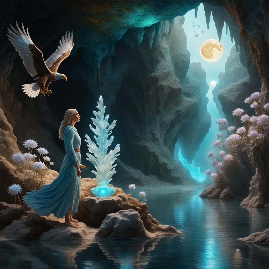 Eagle Soaring Above Crystal Bobble, 3D Render