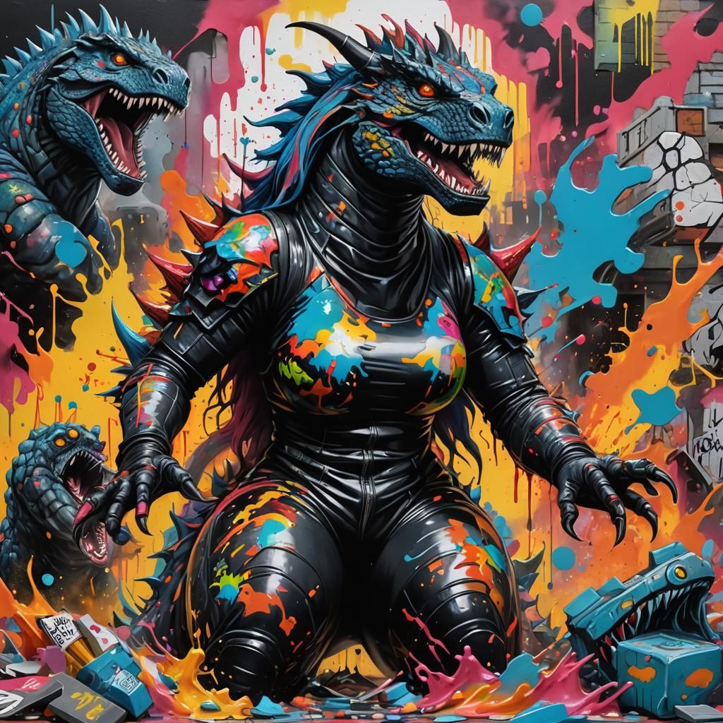 Megan Thee Stallion as Godzilla in Graffiti Art