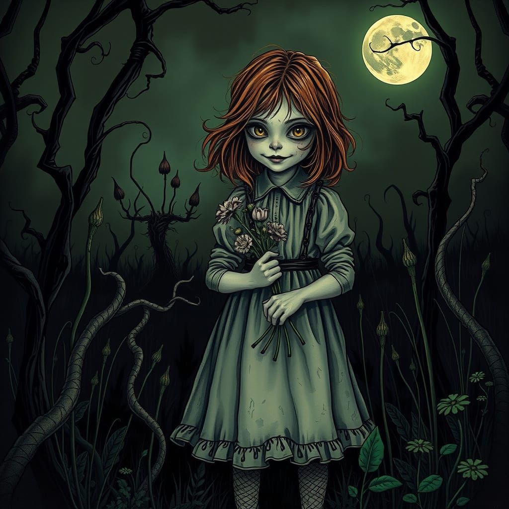 Ethereal Gothic Horror Portrait of a Sinister Young Girl